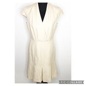 Isabella DeMarco Tahari Levine tan linen blend pleated flounce dress size 8